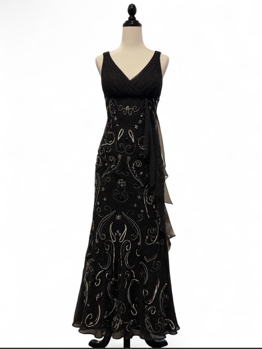 Scala Black Beaded V-Neck Maxi Dress